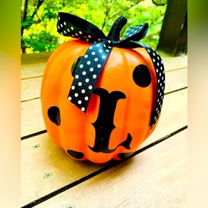 Polka Dot Ribbon Orange Pumpkin Decor